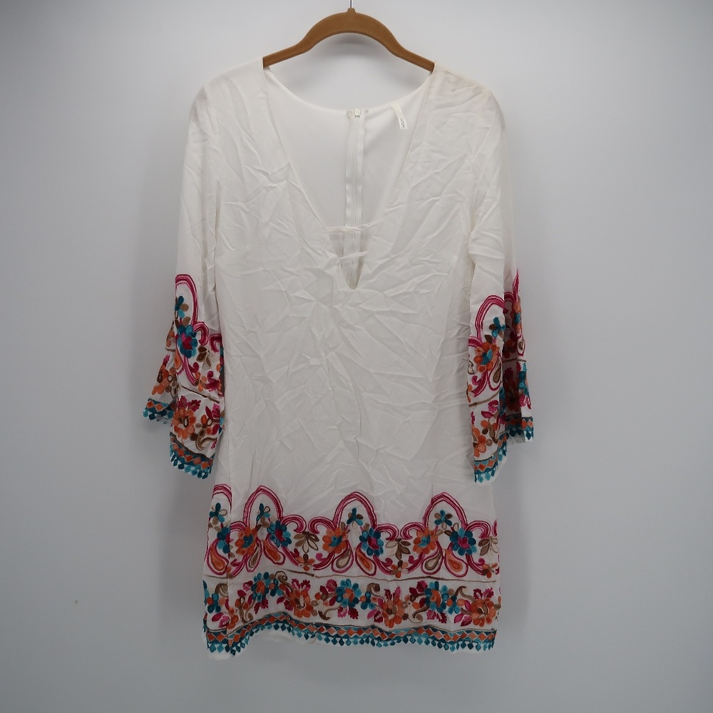 Sage White Floral V-Neck Pullover Dress Size Small
